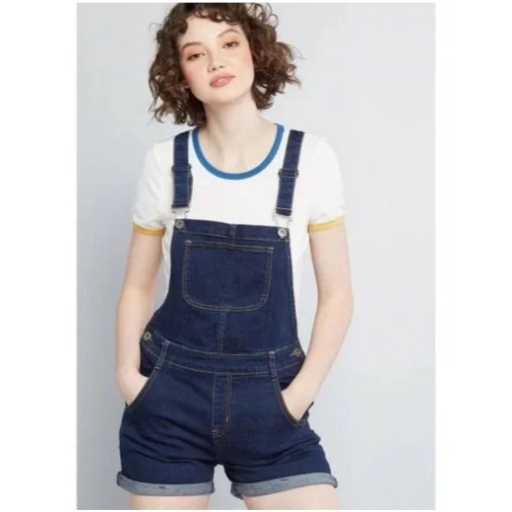 Modcloth Dark Wash Denim Playful Personality Shortalls
